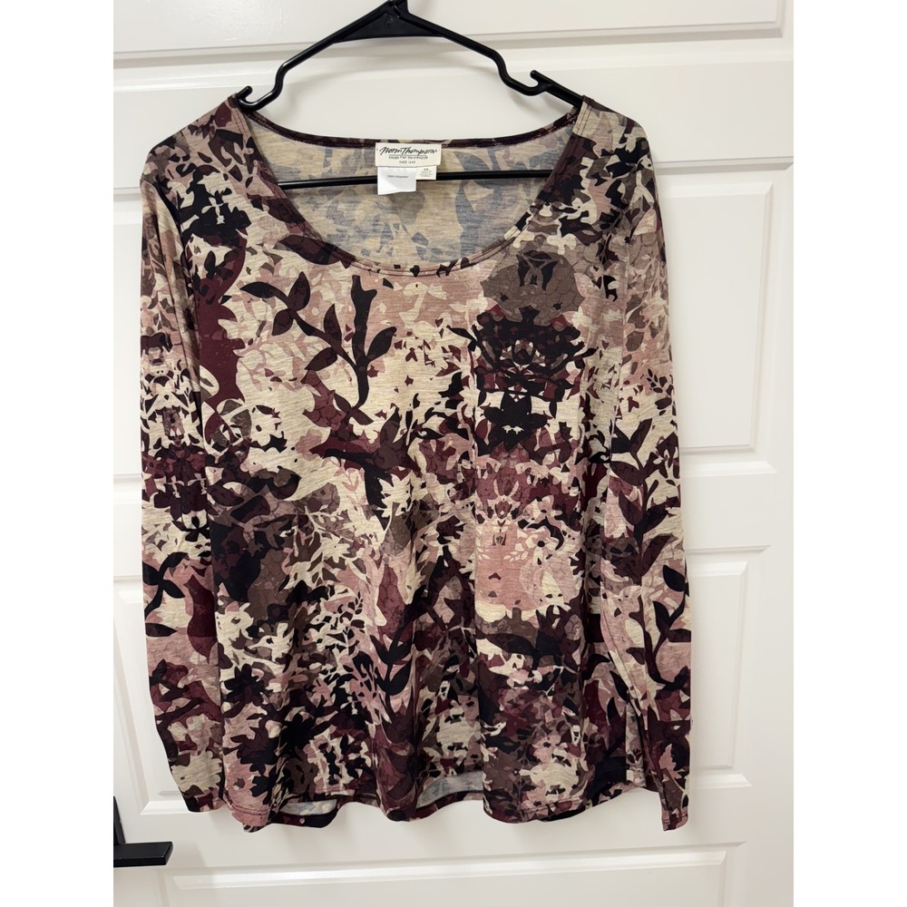 Norm Thompson Women Blouse Shirt XL Colorful Floral Long Sleeve Soft Top